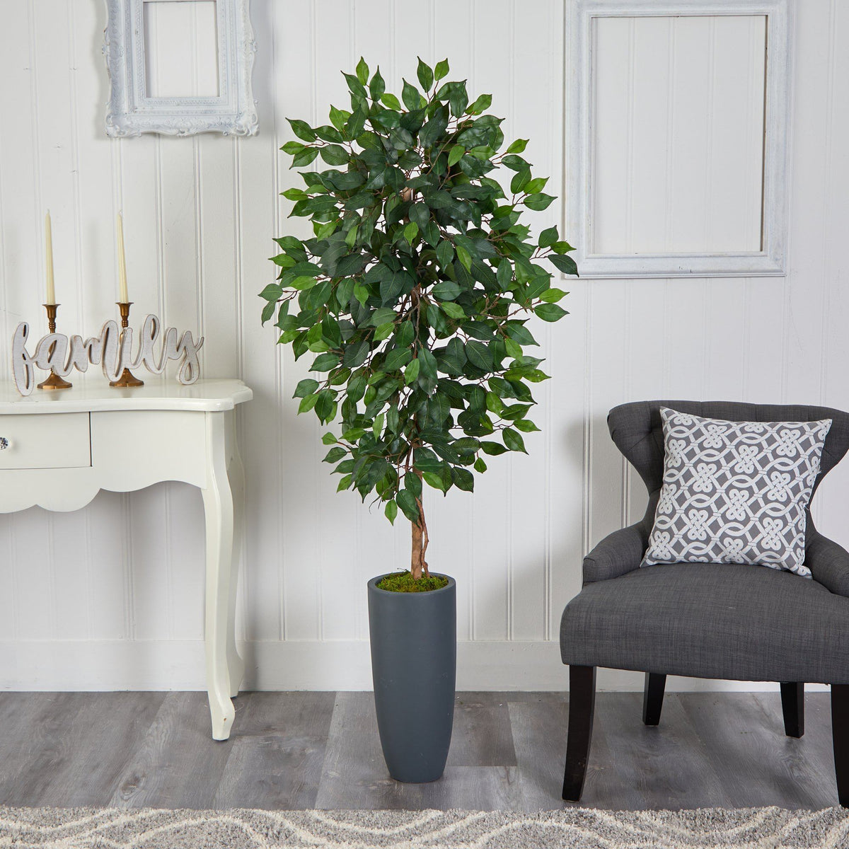 5’ Ficus Artificial Tree in Gray Planter, photo 3 of 4