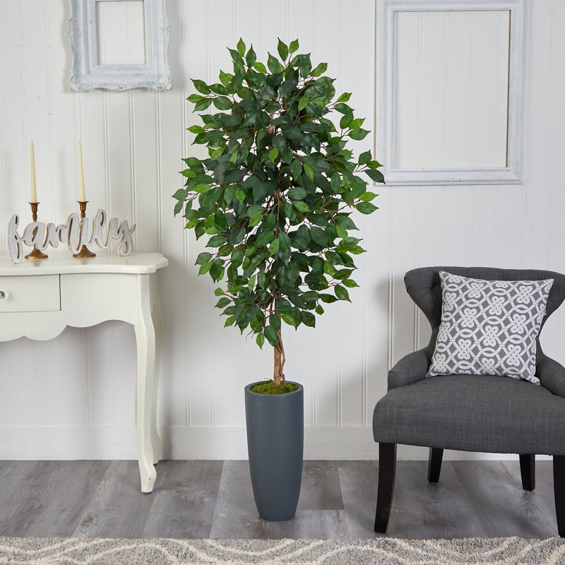 5’ Ficus Artificial Tree in Gray Planter, photo 3 of 4