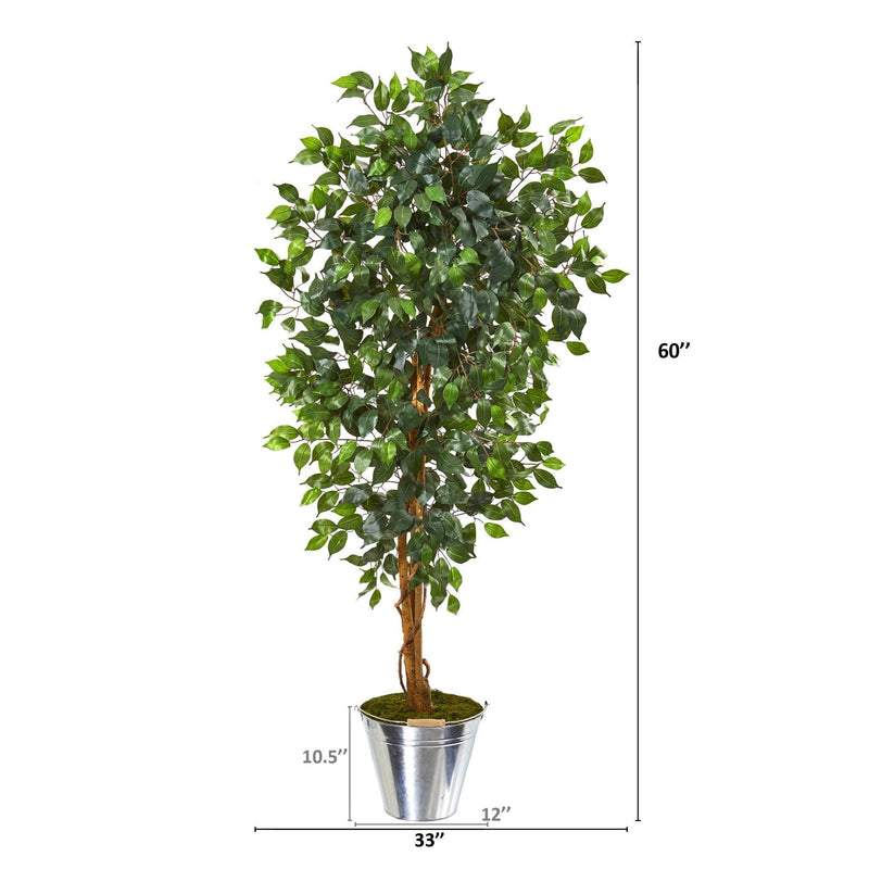 5’ Ficus Artificial Tree in Tin Bucket, photo 2 of 2