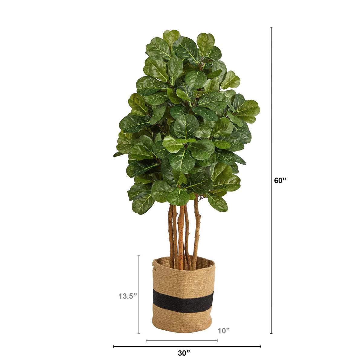 5’ Fiddle Leaf Fig Artificial Tree in Handmade Natural Cotton Planter, photo 2 of 4