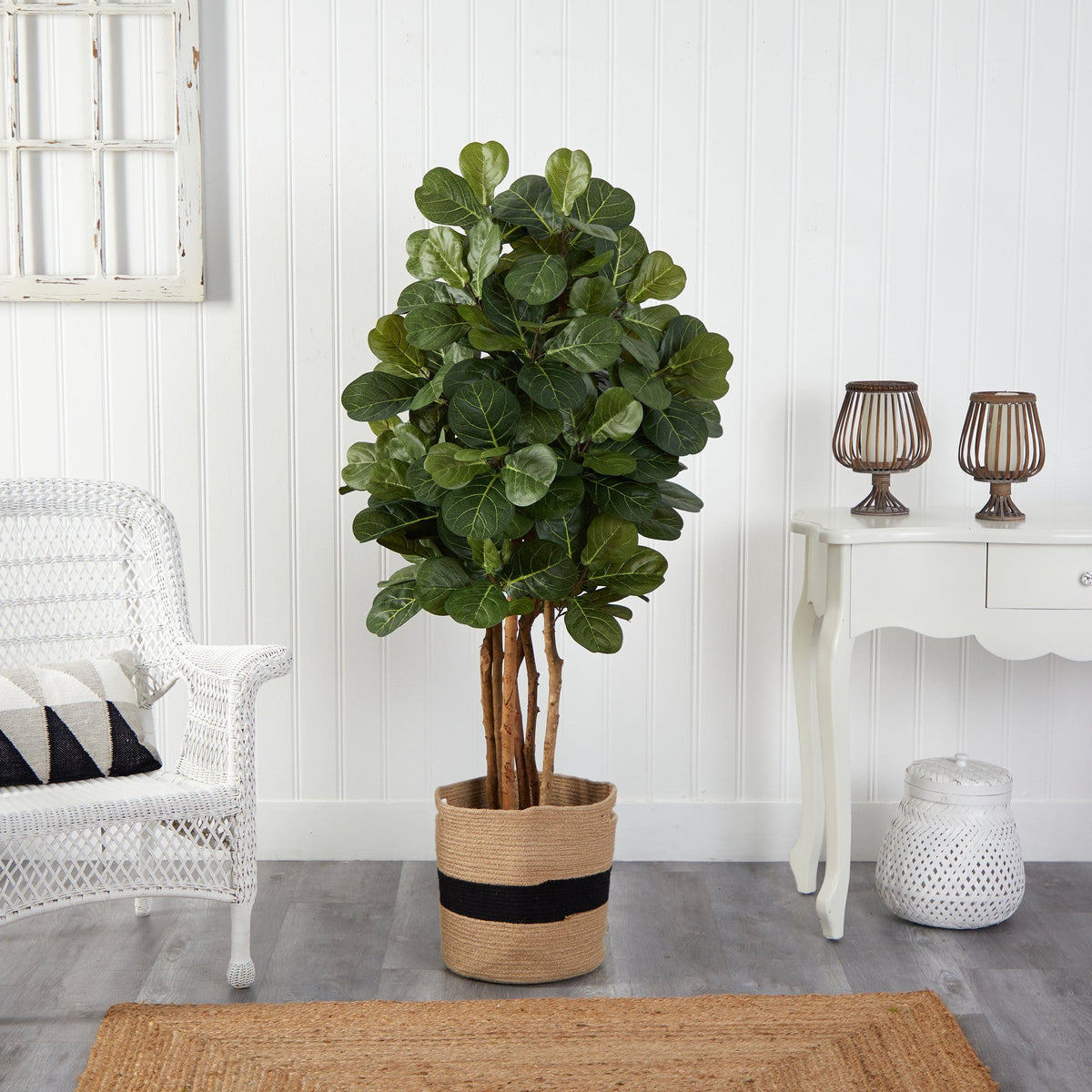 5’ Fiddle Leaf Fig Artificial Tree in Handmade Natural Cotton Planter, photo 3 of 4