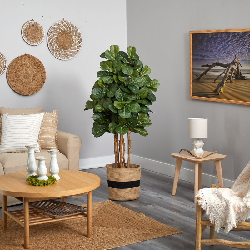 5’ Fiddle Leaf Fig Artificial Tree in Handmade Natural Cotton Planter, photo 4 of 4