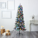 5' Flocked British Columbia Mountain Fir Artificial Christmas Tree with 50 Multi Color Globe Bulbs and 379 Bendable Branches