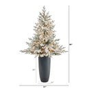 5’ Flocked Fraser Fir Artificial Christmas Tree with 300 Warm White Lights and 967 Bendable Branches in Gray Planter