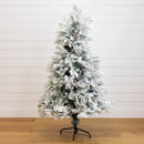 5' Flocked Pre-Lit Fiber Optic Artificial Pinecone Christmas Tree with 50 Colorful LED Lights