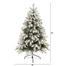 5’ Flocked South Carolina Spruce Artificial Christmas Tree with 300 Clear Lights and 621 Bendable Branches