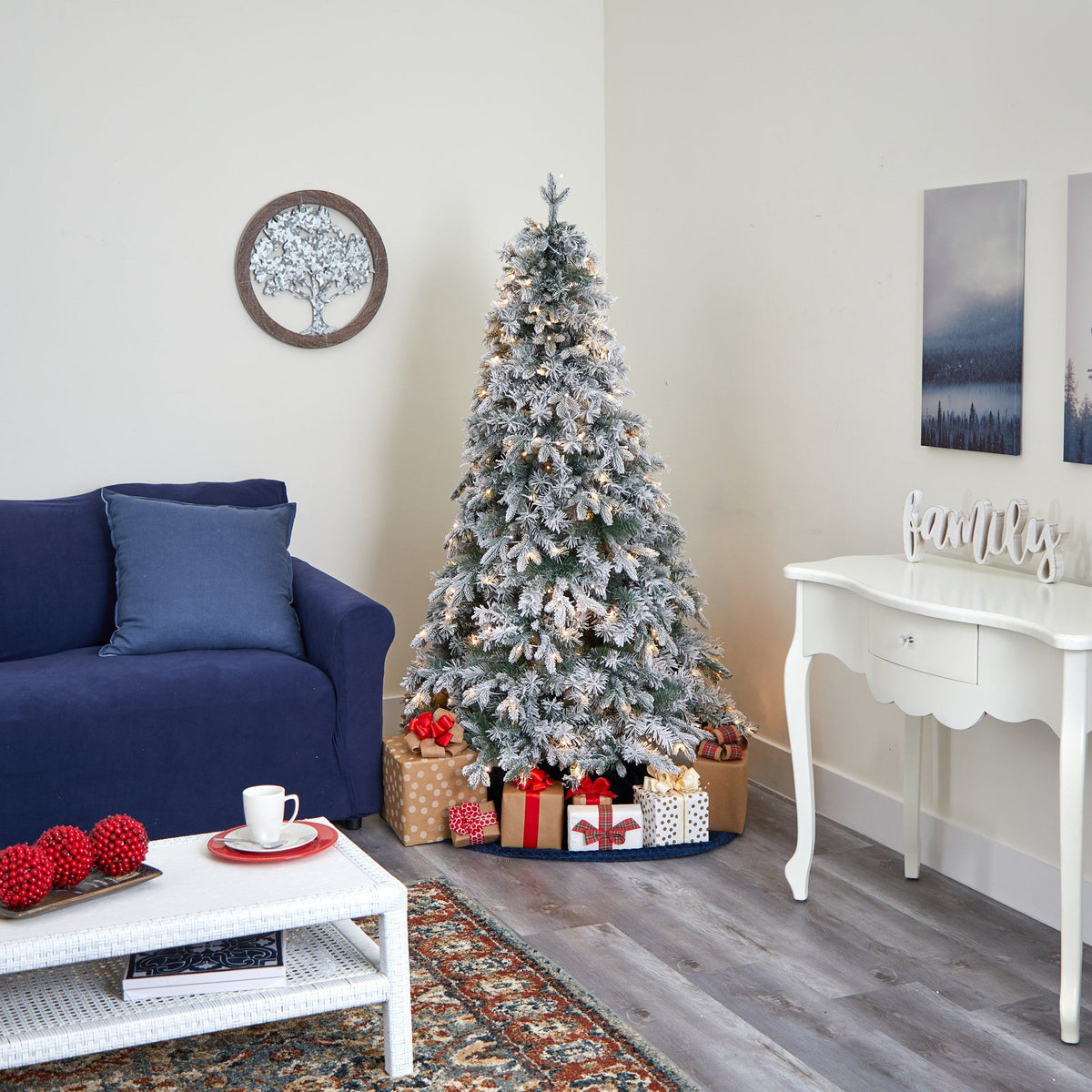5' Flocked Vermont Mixed Pine Artificial Christmas Tree with 150 Clear LED Lights, photo 6 of 6