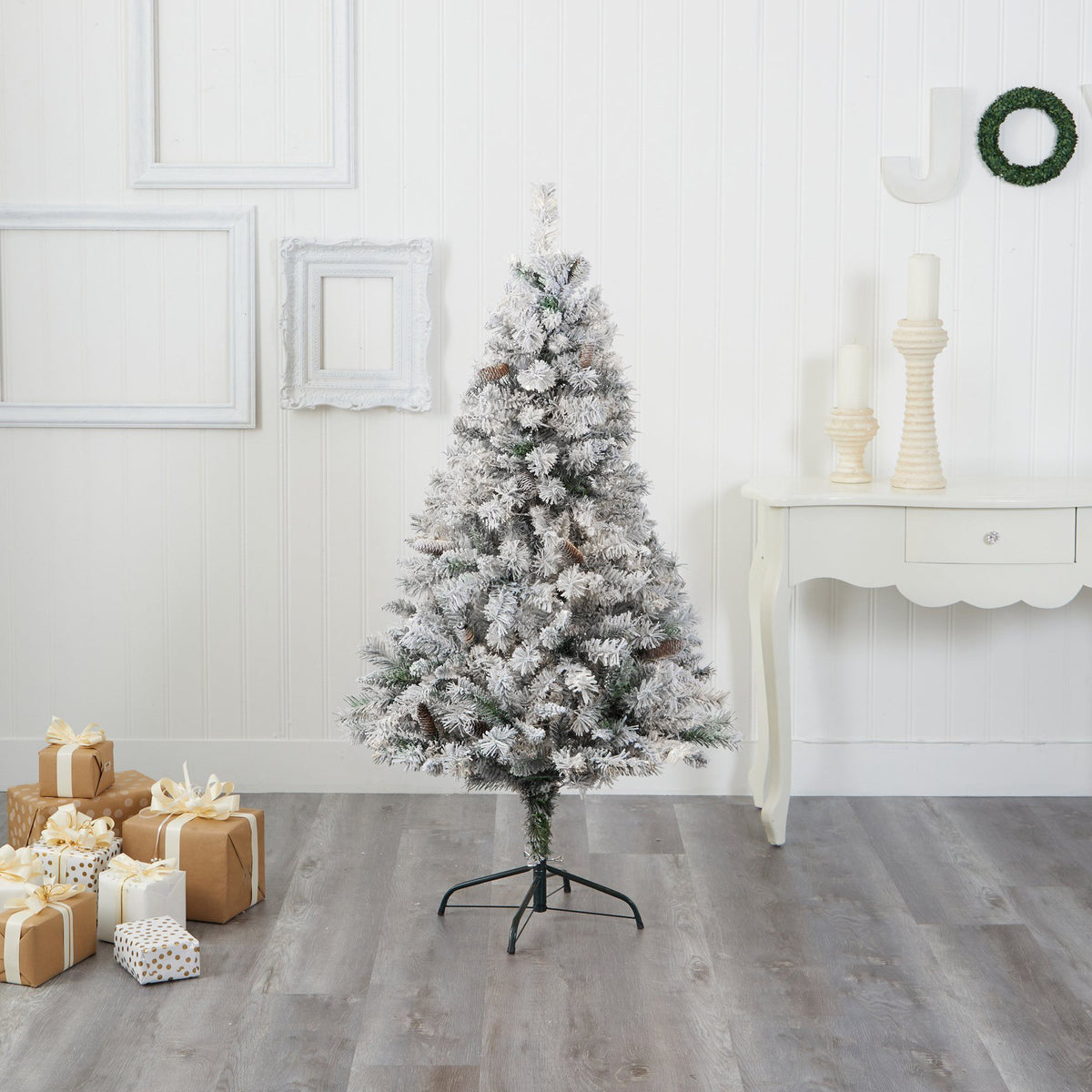 5' Flocked White River Mountain Pine Artificial Christmas Tree with Pinecones, photo 5 of 6