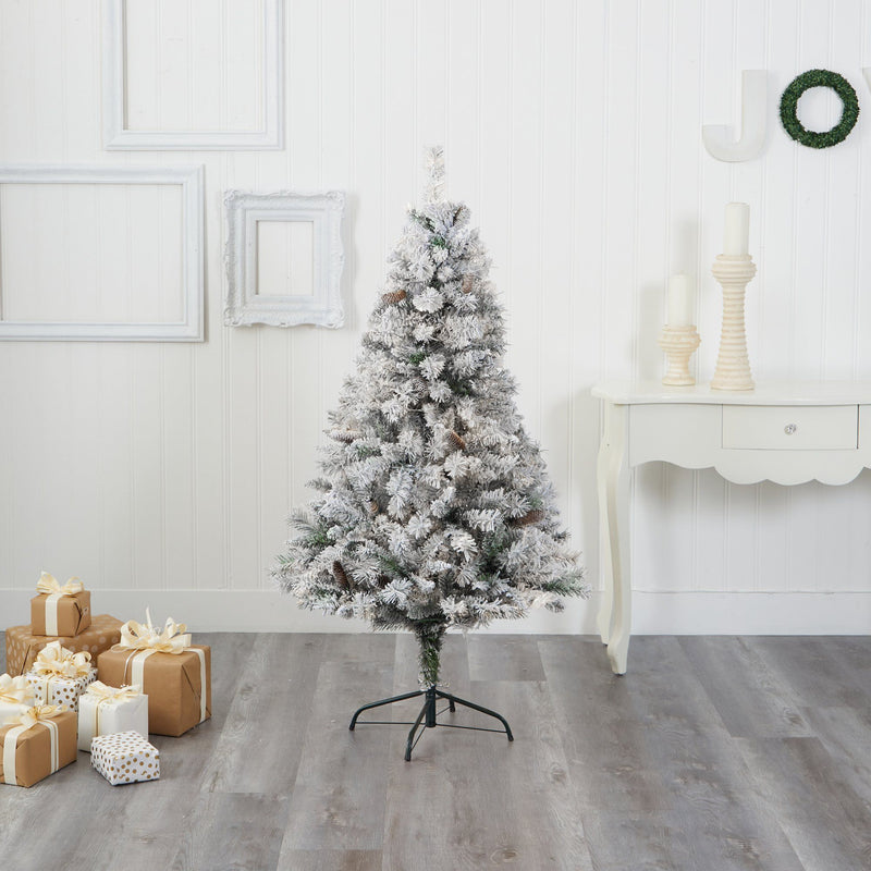 5' Flocked White River Mountain Pine Artificial Christmas Tree with Pinecones, photo 5 of 6