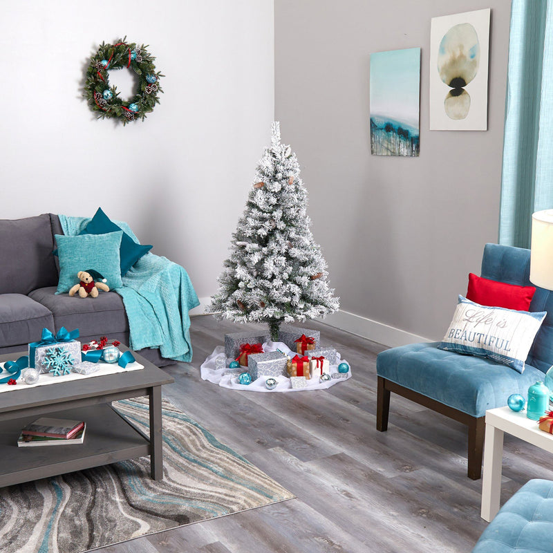 5' Flocked White River Mountain Pine Artificial Christmas Tree with Pinecones, photo 6 of 6