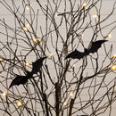 5' Pre-Lit Artificial Halloween Black Twig Tree with Bats and 50 Warm White LED Lights