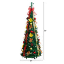 5' Pre-Lit Artificial Pop up Christmas Tree with Red & Gold Ornaments, Ribbons and 100 Warm White LED Lights