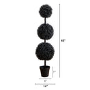 5' UV Resistant Halloween Black Artificial Triple Ball Boxwood Topiary (Indoor/Outdoor)