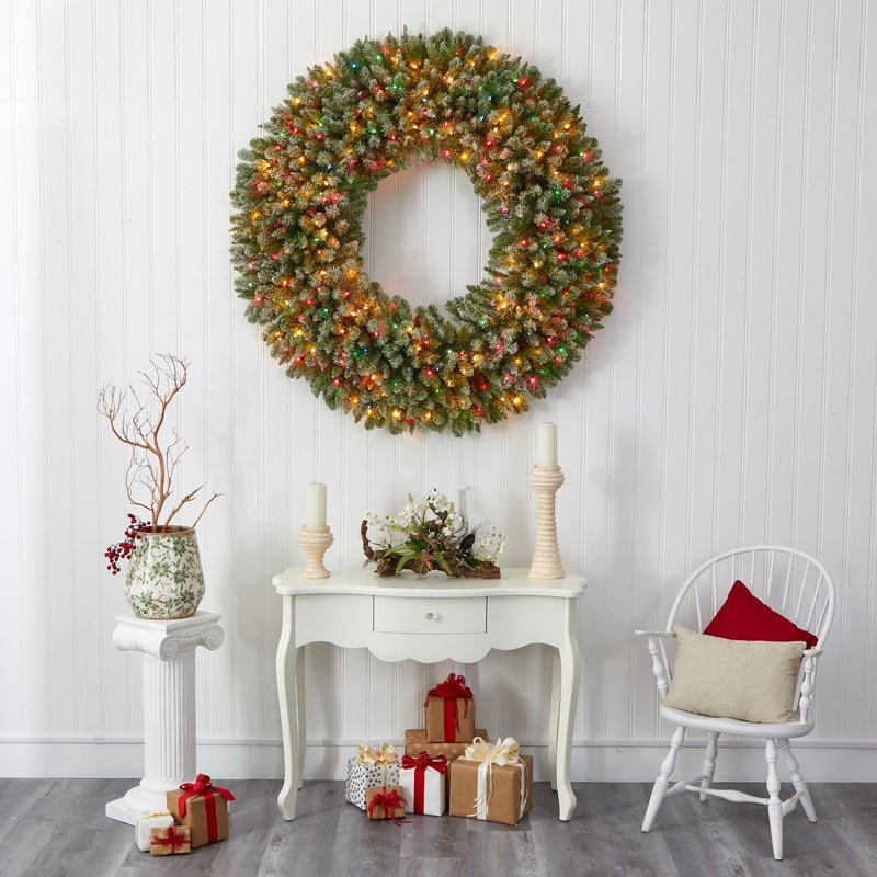 5’ Giant Flocked Artificial Christmas with 280 Multicolored Lights and Pine Cones