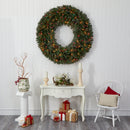 5’ Giant Flocked Artificial Christmas Wreath with 280 Multicolored Lights, Glitter and Pine Cones