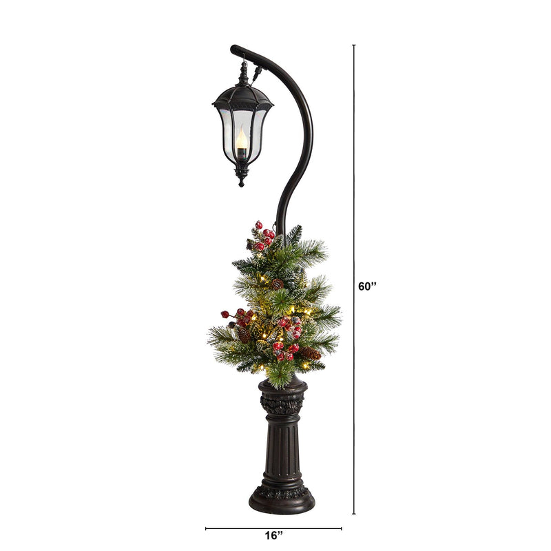 5' Holiday Decorated Lamp Post with Greenery, Berries and 30 LED Lights, photo 2 of 7