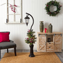 5' Holiday Decorated Lamp Post with Greenery, Berries and 30 LED Lights