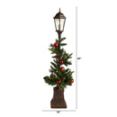 5' Holiday Decorated Lamp Post with Greenery, Ornaments and 50 LED Lights