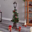 5' Holiday Decorated Lamp Post with Greenery, Ornaments and 50 LED Lights