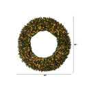 5’ Large Flocked Wreath with Pinecones, Berries, 400 Clear LED Lights and 820 Bendable Branches