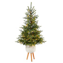 5’ North Carolina Spruce Artificial Christmas Tree with 100 Clear Lights and 207 Bendable Branches in White Planter with Stand