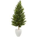 5’ Olive Cone Topiary Artificial Tree in White Planter (Indoor/Outdoor)