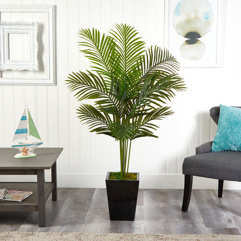 5’ Paradise Palm Artificial Tree in Black Metal Planter