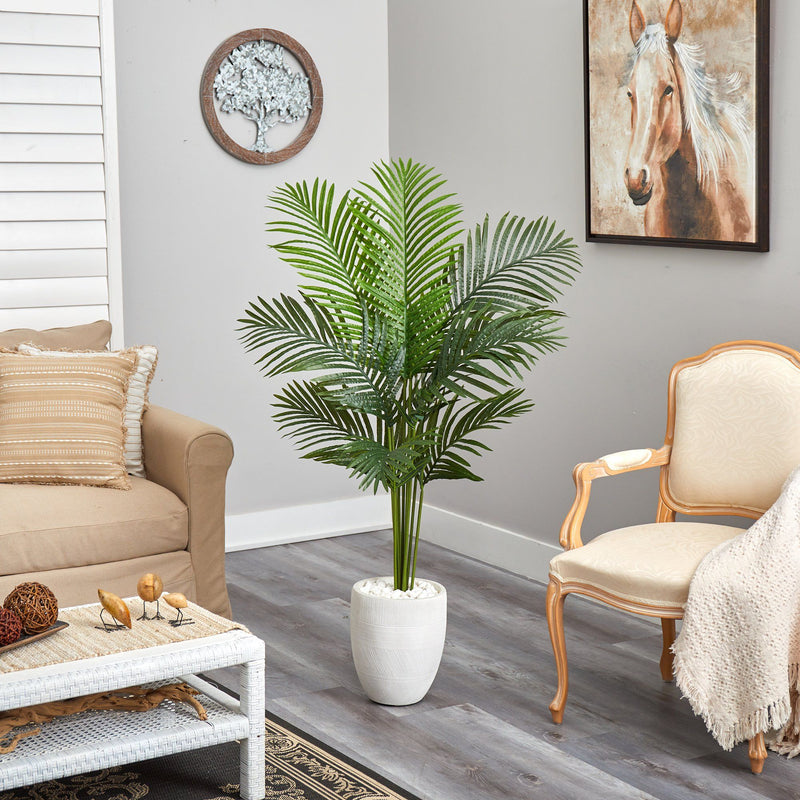 5’ Artificial Paradise Palm Tree in White Planter, photo 4 of 4