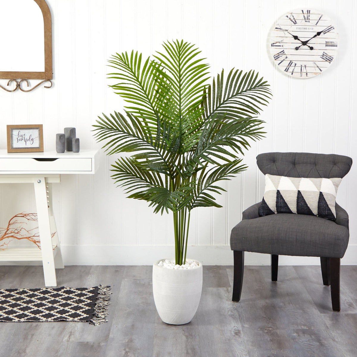5’ Artificial Paradise Palm Tree in White Planter, photo 3 of 4