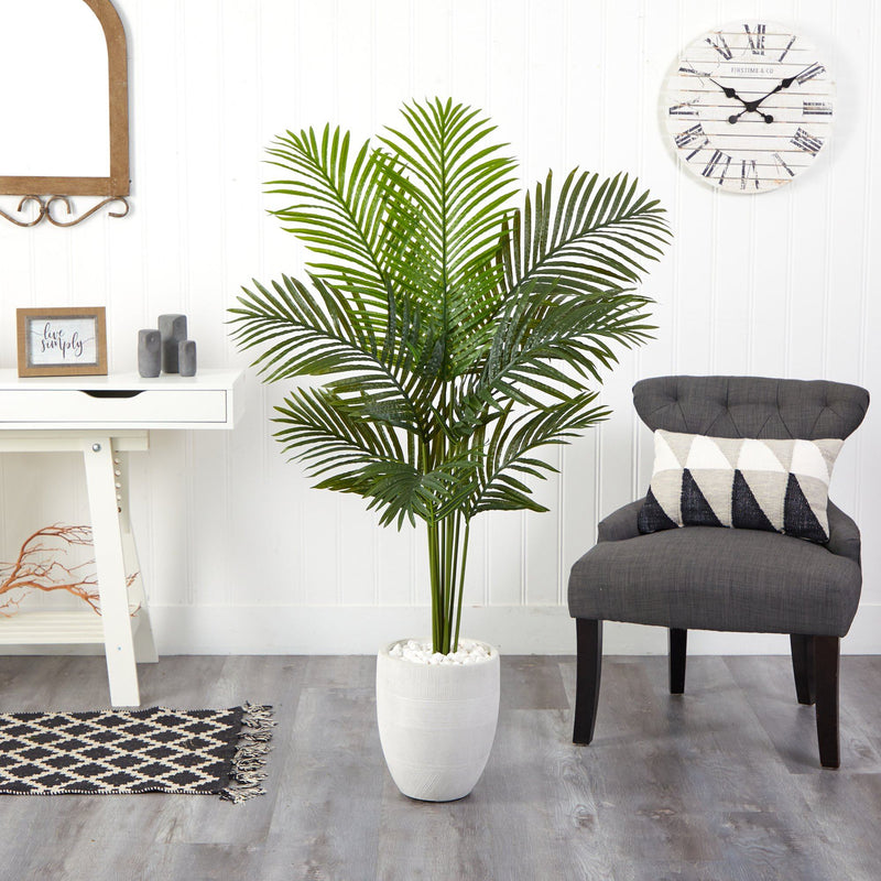 5’ Artificial Paradise Palm Tree in White Planter, photo 3 of 4
