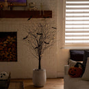 5' Pre-Lit Artificial Halloween Black Twig Tree with Bats and 50 Warm White LED Lights