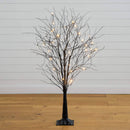5' Pre-Lit Artificial Halloween Black Twig Tree with Bats and 50 Warm White LED Lights