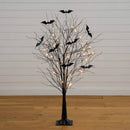 5' Pre-Lit Artificial Halloween Black Twig Tree with Bats and 50 Warm White LED Lights