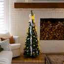 5' Pre-Lit Artificial Pop up Christmas Tree with Gold & Silver Ornaments, Ribbons and 100 Warm White LED Lights