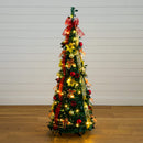 5' Pre-Lit Artificial Pop up Christmas Tree with Red & Gold Ornaments, Ribbons and 100 Warm White LED Lights