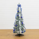5' Pre-Lit Artificial Pop Up Flocked Christmas Tree with Silver & Blue Ornaments, Ribbons  and 100 Warm White LED Lights