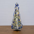 5' Pre-Lit Artificial Pop Up Flocked Christmas Tree with Silver & Blue Ornaments, Ribbons  and 100 Warm White LED Lights