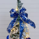5' Pre-Lit Artificial Pop Up Flocked Christmas Tree with Silver & Blue Ornaments, Ribbons  and 100 Warm White LED Lights