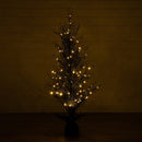 5’ Pre-Lit Halloween Black Twig Artificial Fall Tree in Burlap Planter with 85 Warm White LED Lights