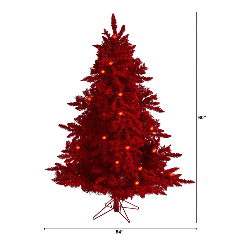 5' Red Flocked Fraser Fir Artificial Christmas Tree, photo 2 of 7
