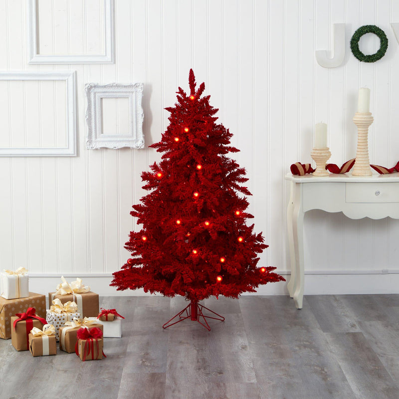 5' Red Flocked Fraser Fir Artificial Christmas Tree, photo 7 of 7