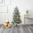 5’ Slim Flocked Nova Scotia Spruce Artificial Christmas Tree with 150 Warm White LED Lights and 433 Bendable Branches