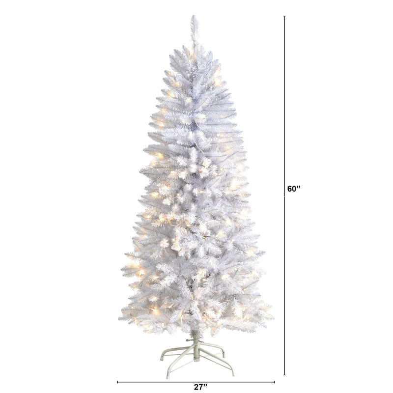 5’ Slim White Artificial Christmas Tree with 150 Warm White LED Lights and 491 Bendable Branches