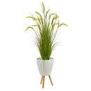 5” Wheat Grain Artificial Plant in White Planter with Legs
