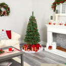 5’ White Mountain Pine Artificial Christmas Tree with 200 Clear LED Lights and Pine Cones