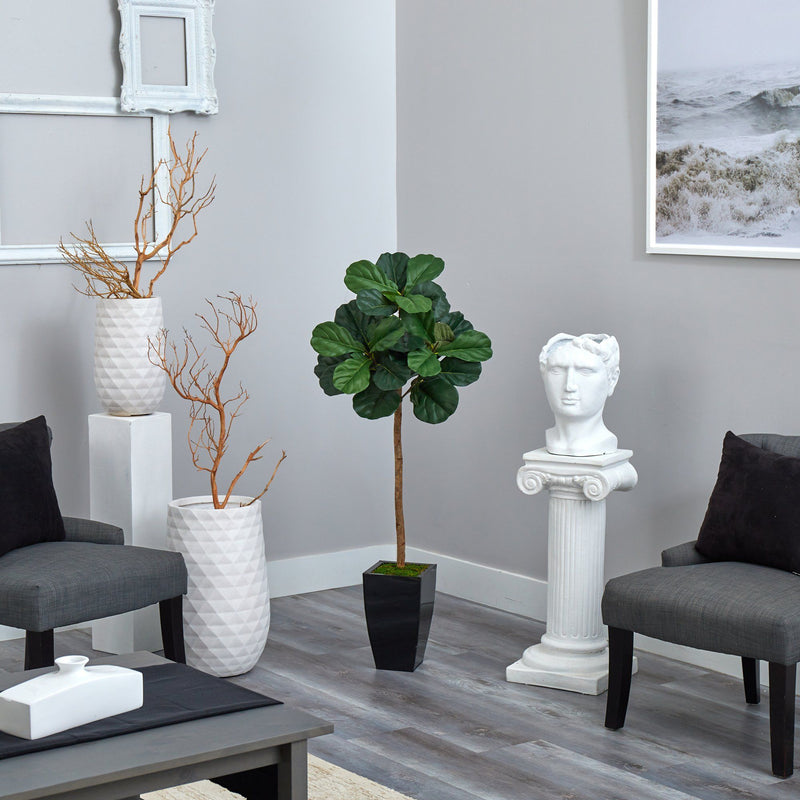 50” Fiddle Leaf Artificial Tree in Black Metal Planter