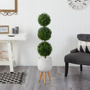 51” Boxwood Triple Ball Topiary Artificial Tree in White Planter with Stand (Indoor/Outdoor