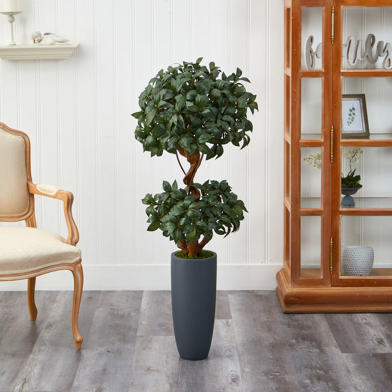 51” Sweet Bay Double Ball Topiary Artificial Tree in Gray Planter, photo 3 of 4