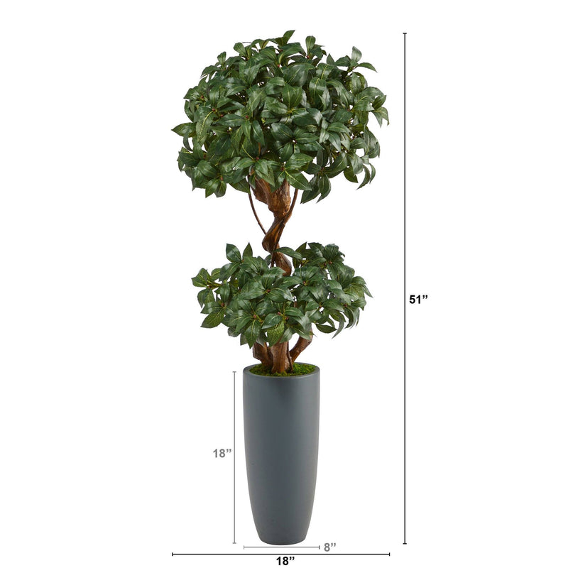 51” Sweet Bay Double Ball Topiary Artificial Tree in Gray Planter, photo 2 of 4