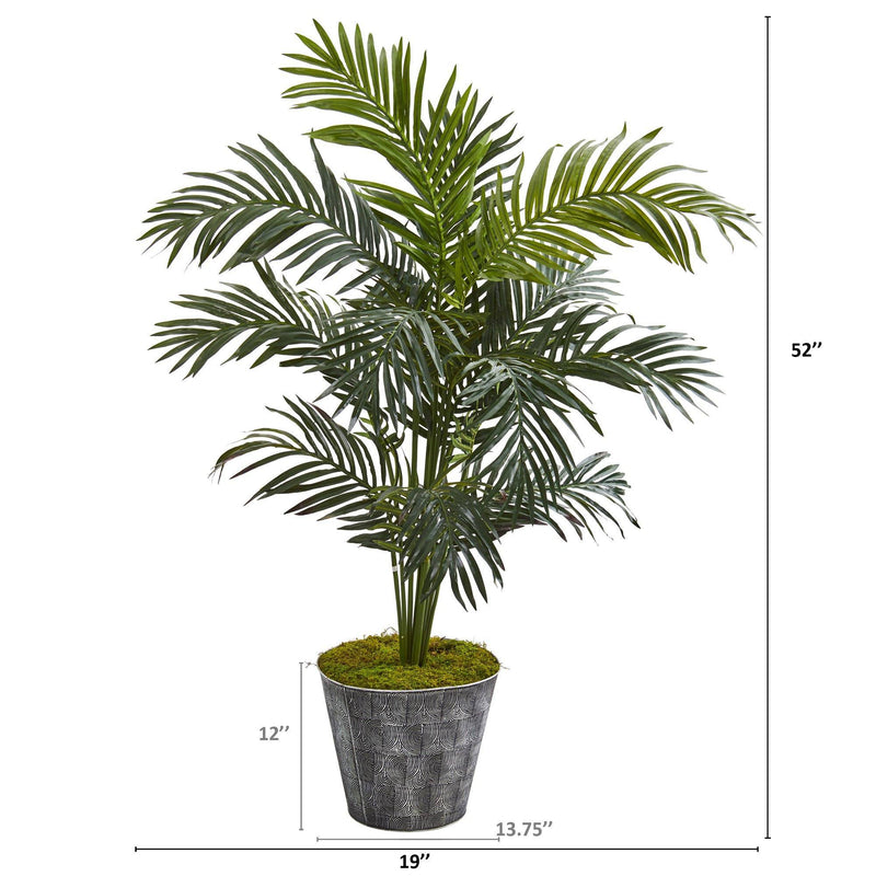52” Paradise Palm Artificial Tree in Black Embossed Tin Planter, photo 2 of 2